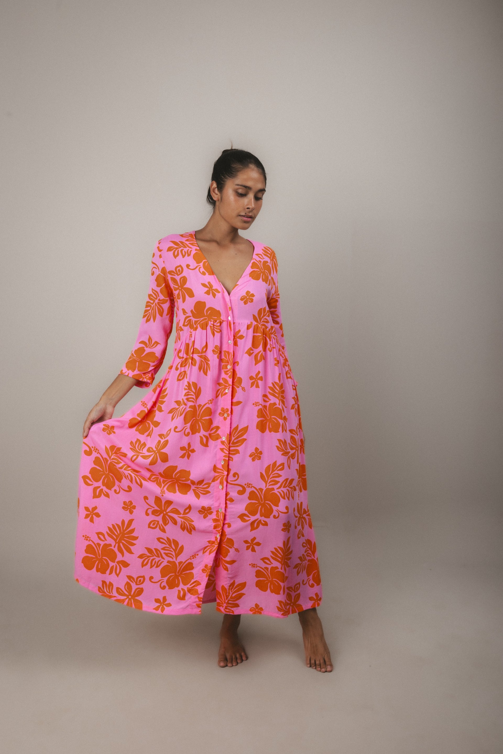 mahina maxi dress Mahina Pink Hibiscus Backless Corset Dress Tie Back Fit & Flare Maxi S 4/6